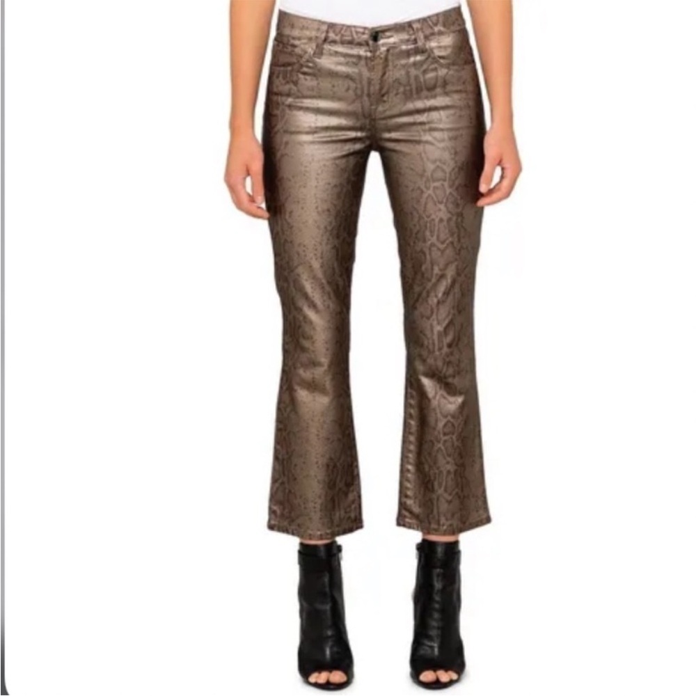 J BRAND Selena Zhora Coated Snakeskin Print Crop Bootcut Jeans 24 New Bronze